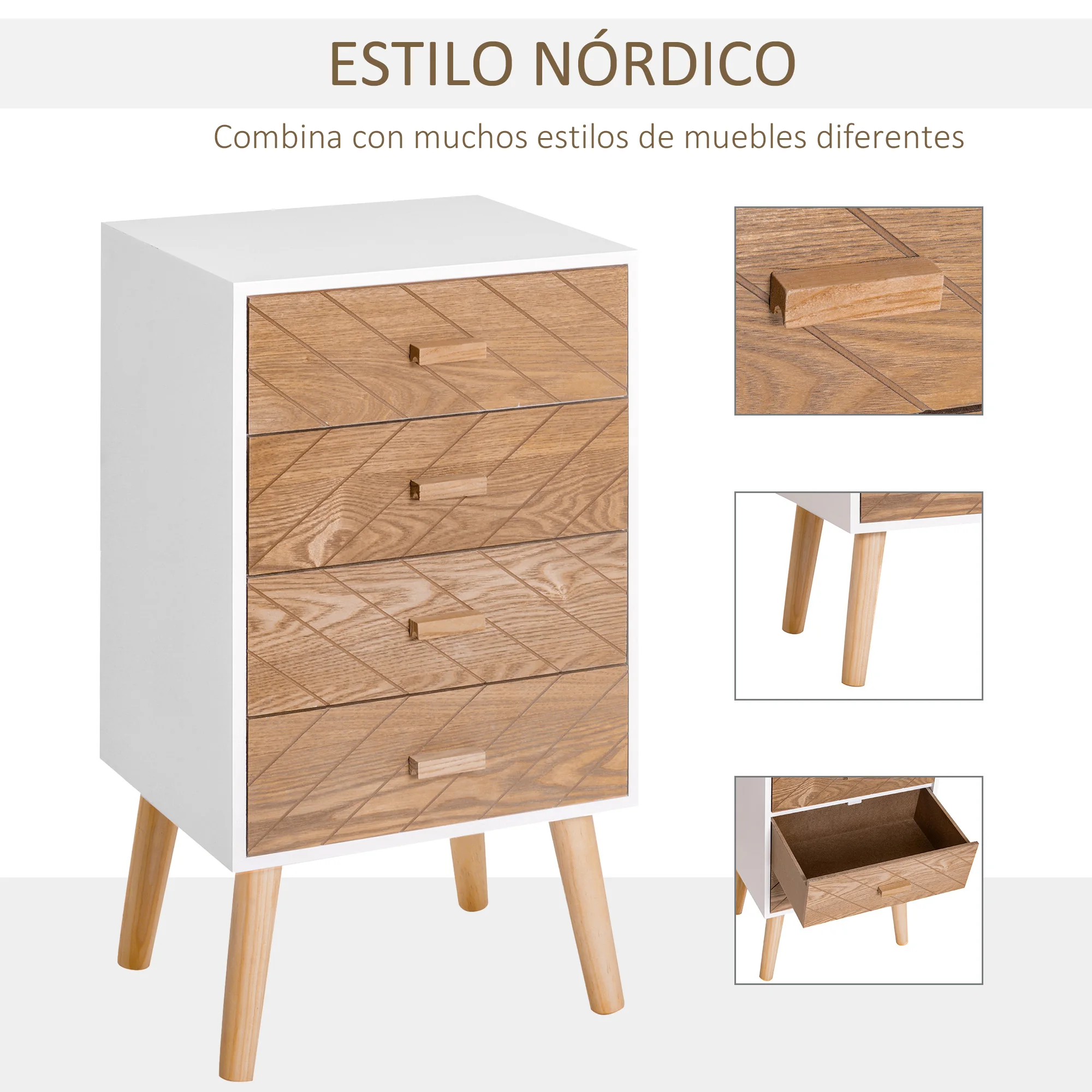 HOMCOM Small Table de Night Wood with 2 cajons Comfortable Rustica Drawer Bedside Color White and 40x30x55.5/40x30x75 cm |