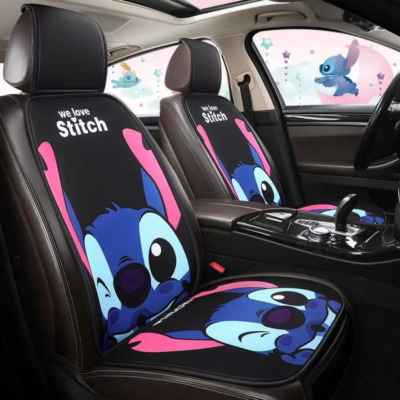Disney Cartoon Stitch Car Cushion Winter Warm Four Seasons Five Seats Universal Cute Lady Fabric Seat Cover  car accessories