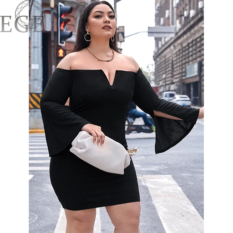 

2022 Plus Size Elegant Luxury One Shoulder Strapless Long Sleeve Dress Prom Club Midi Sexy Plus Size Ladies Dress