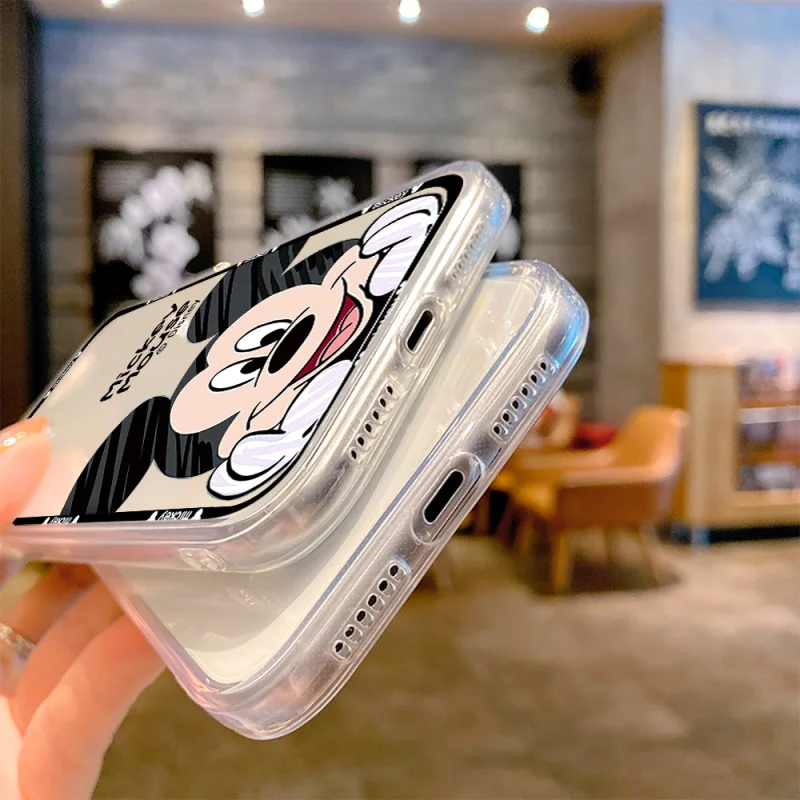Mickey Mouse Clear Anime Phone Case For iPhone 14 13 12 11 Pro Max Mini X XS XR Max 8 7 6s Plus Soft Luxury Cover Liquid Coque