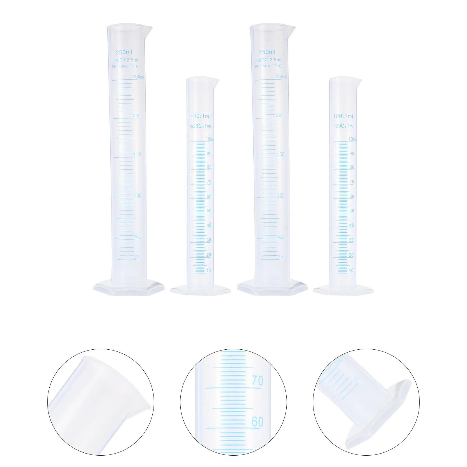 

4 Pcs Pp Plastic Measuring Cylinder Test Tube Cup Graduated Transparent Labs Liquid Cups