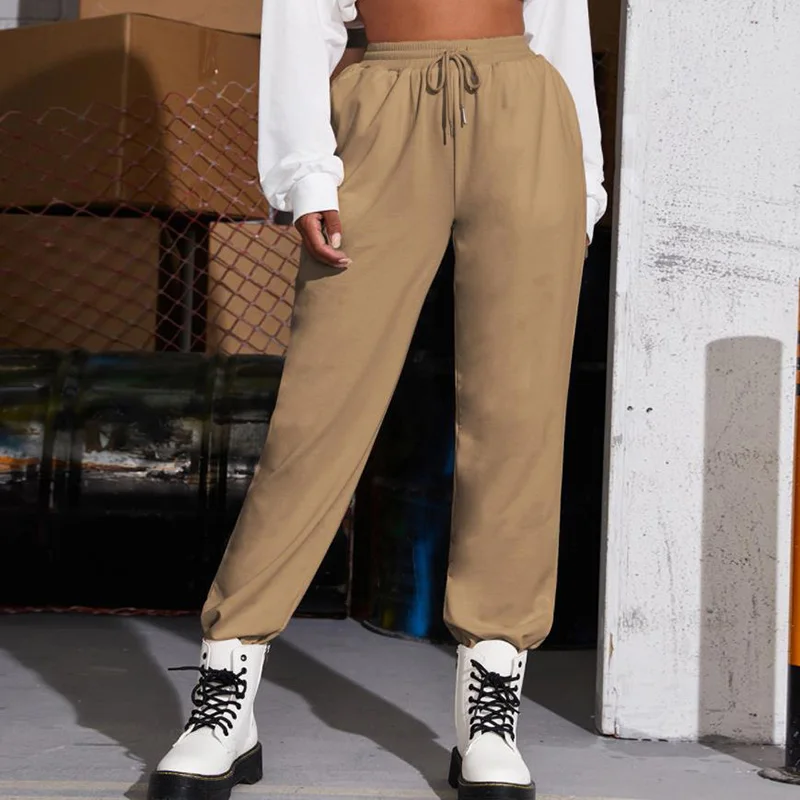 

Brand Woman Running Jogging Brown Pants Femme Soft Bodybuilding Joggers Sweatpants Solid Fitness Sport Trousers Plus Size Pant