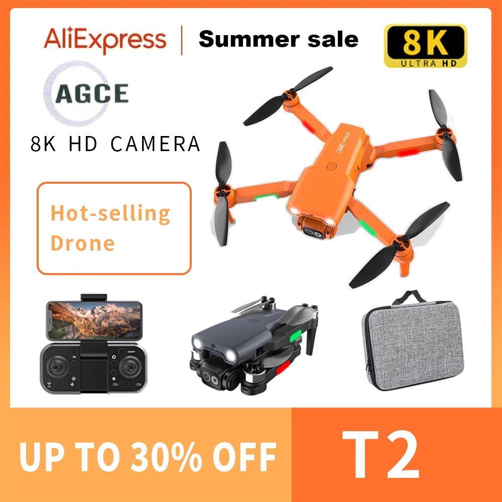 

AGCE New Professional T2 Drone 8K With Camera Brushless Motor ESC Obstacle Avoidance FPV Foldable Quadcopter RC Dron Toys Gift