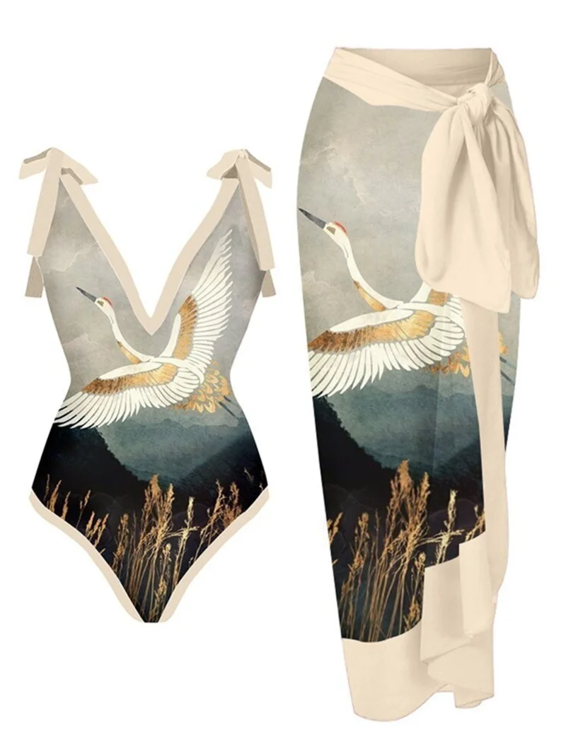 2023 New Fashion One Piece Swimsuit Bikini Skirt Summer Women Bowknot Swimwear Luxury Elegant Brazilian Bathing Suit