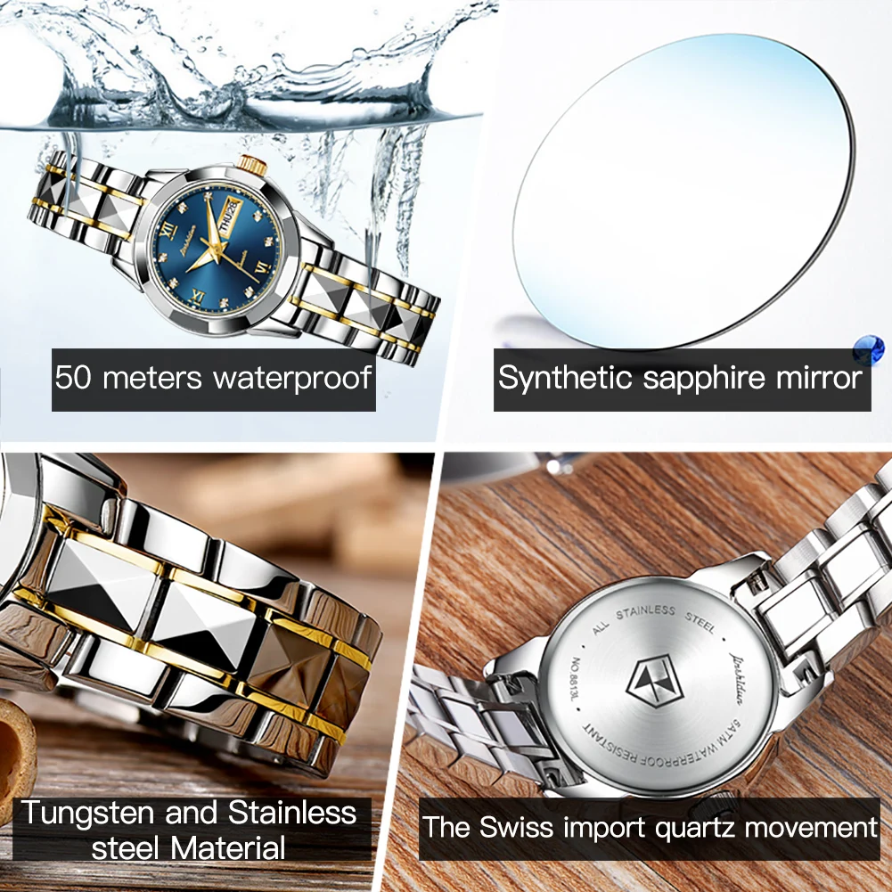 TAXAU Luxury Watch For Women Sapphire Automatic High Quality Imported Mechanical Movement Stainless Steel Wristwatch Couple Gift