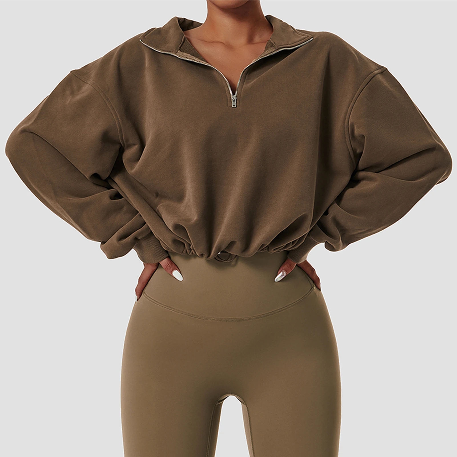 

Sports Sweatshirt Autumn Pullover Turn Down Collar Ladies Solid Color Long Sleeve Loose Fit Casual Style Streetwear Suit