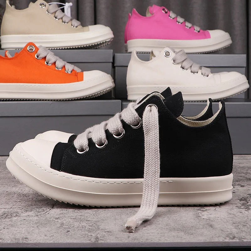 

RO Shoes Men's Shoes Autumn Thick Lace Canvas Thick Sole Sports Casual Single Shoes Elevated Low Top Board Shoes Women