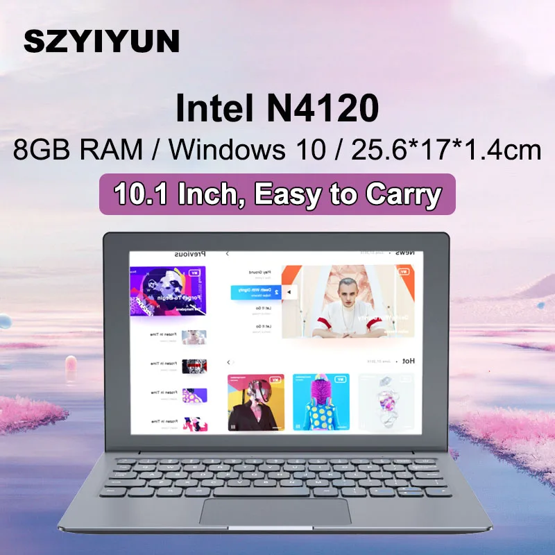 10.1'' Metal Small Laptop Intel N4120 Notebook Computer 8G RAM + 128G/256G/512G/1TB SSD Wi-Fi HD Screen Quad Core Ultra Thin PC