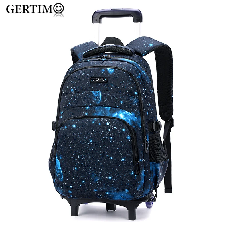 

Children Starry Sky print Schoolbags for Boys Trolley Backpack Wheeled Kids Detachable Orthopedic Schoolbag Student Rolling Bags