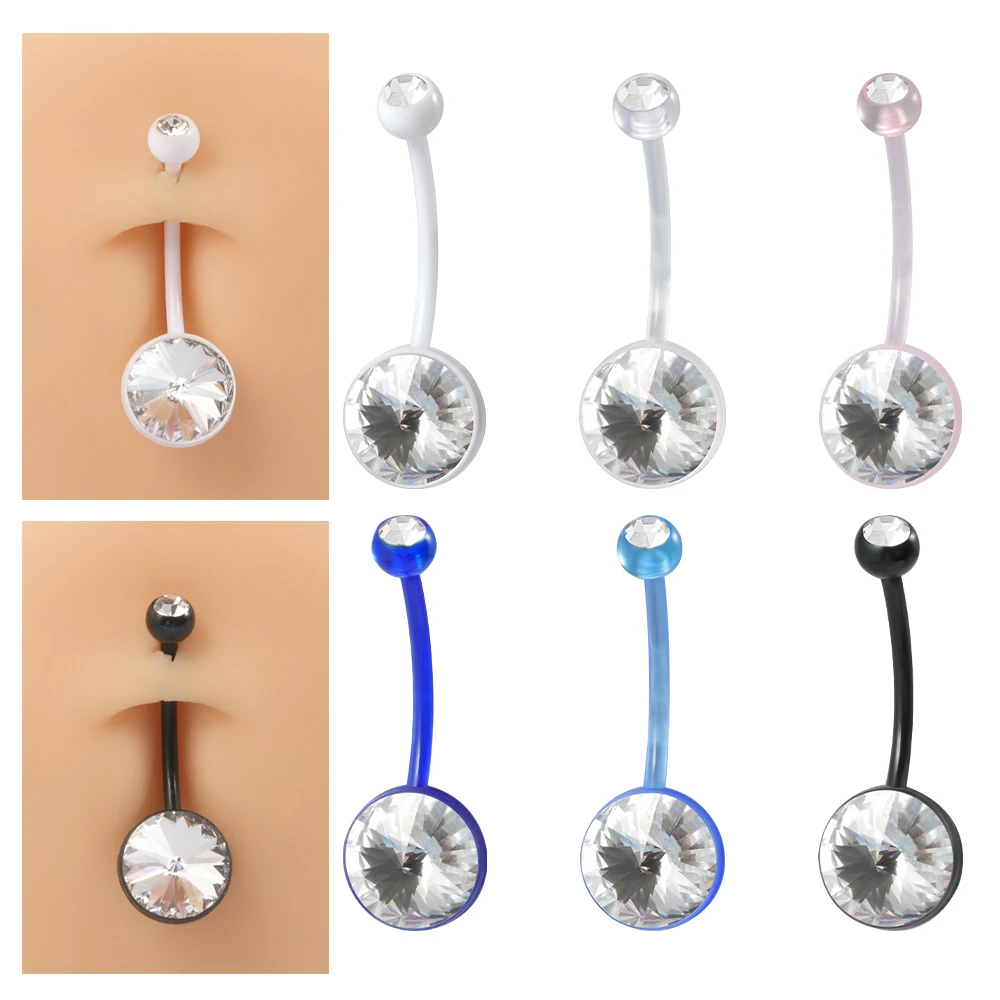 

1PC Acrylic CZ Gem Belly Button Ring For Pregnant Women Navel Rings Flexible Bell Button Rings Pregnancy Body Jewelry