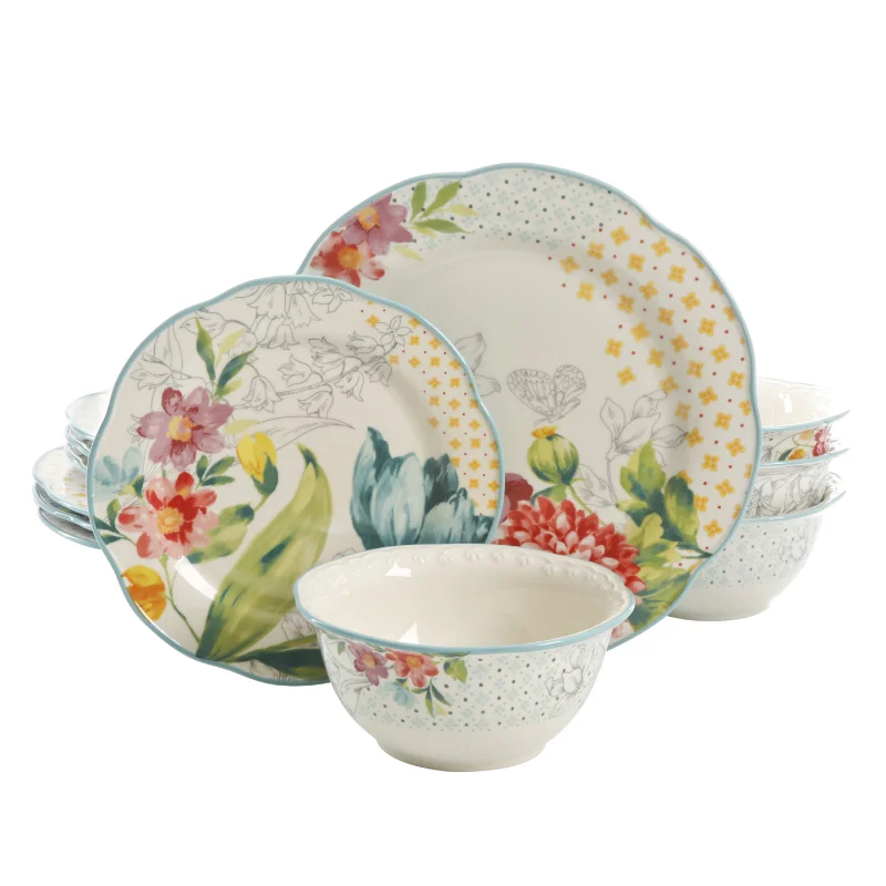 

The Pioneer Woman Blooming Bouquet 12-Piece Dinnerware Set dinner plates dinner plate ceramic