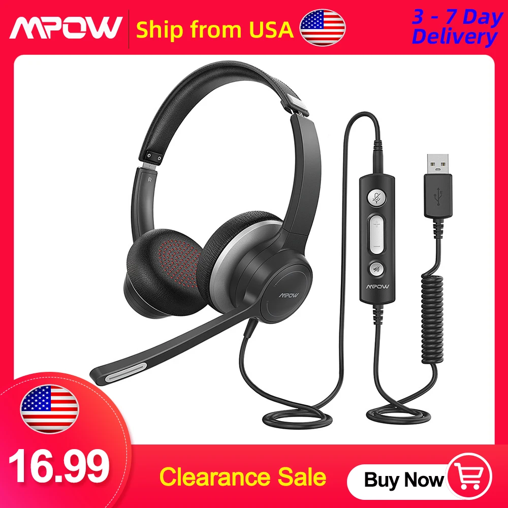 

Mpow HC6 USB Headset with Microphone Office Computer Wired Headphone for Call Center Business with Inline Volume&Mute Control