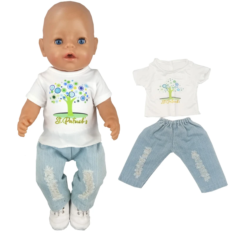 

18 Inch Doll Clothes Shirt Denim Short 40cm Baby Doll Black Vest and Jeans Short Pants Toys Doll Outfit
