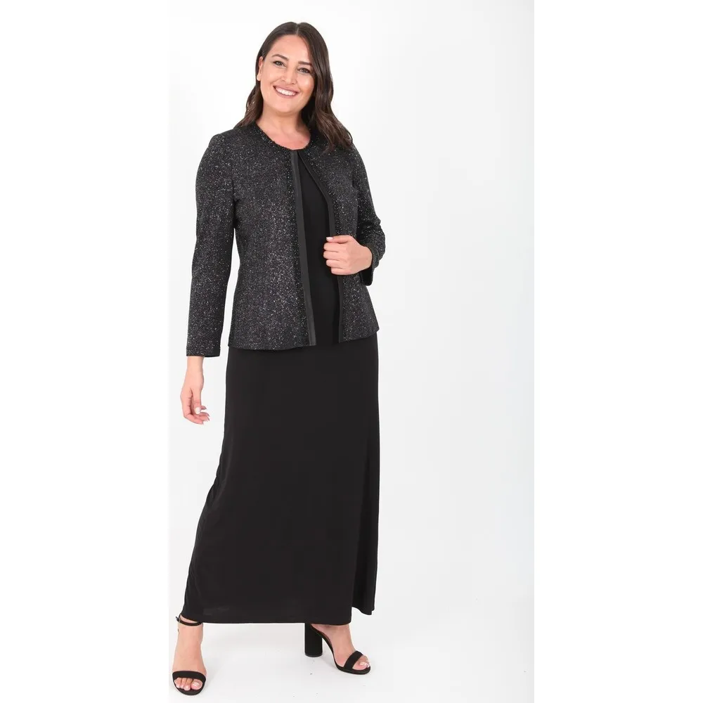 

Dorlie Large Size 3306 Black Silver Long Evening Dress