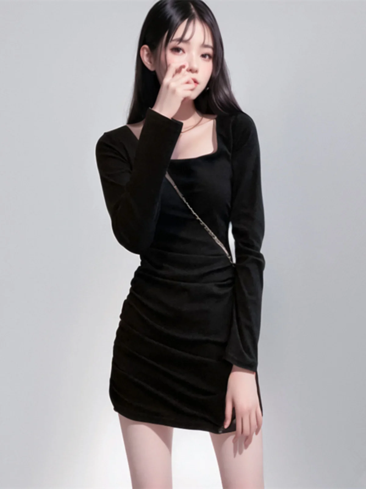 Осень и зима Новая женская одежда Черные облегающие юбки Pure Desire Gyaru Складки с