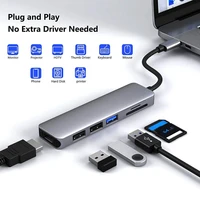 6 in 1 usb hub for laptop adapter pc computer charge 6 ports dock station hdmi compatible tfsd card notebook type c splitter