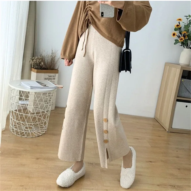 Женские трикотажные женские брюки осенние модные шерстяные широкие спортивные с