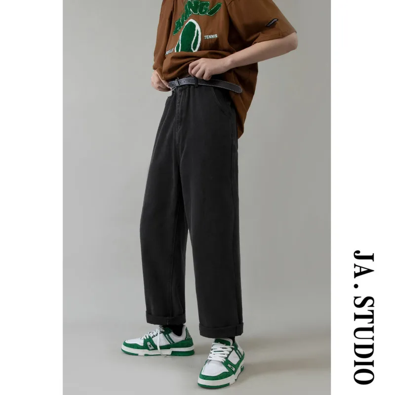 M-5XL Plus Size Jeans Men's Fashion Casual Blue/Black Jeans Men Streetwear Hip Hop Loose Straight Denim Pants Mens Trousers