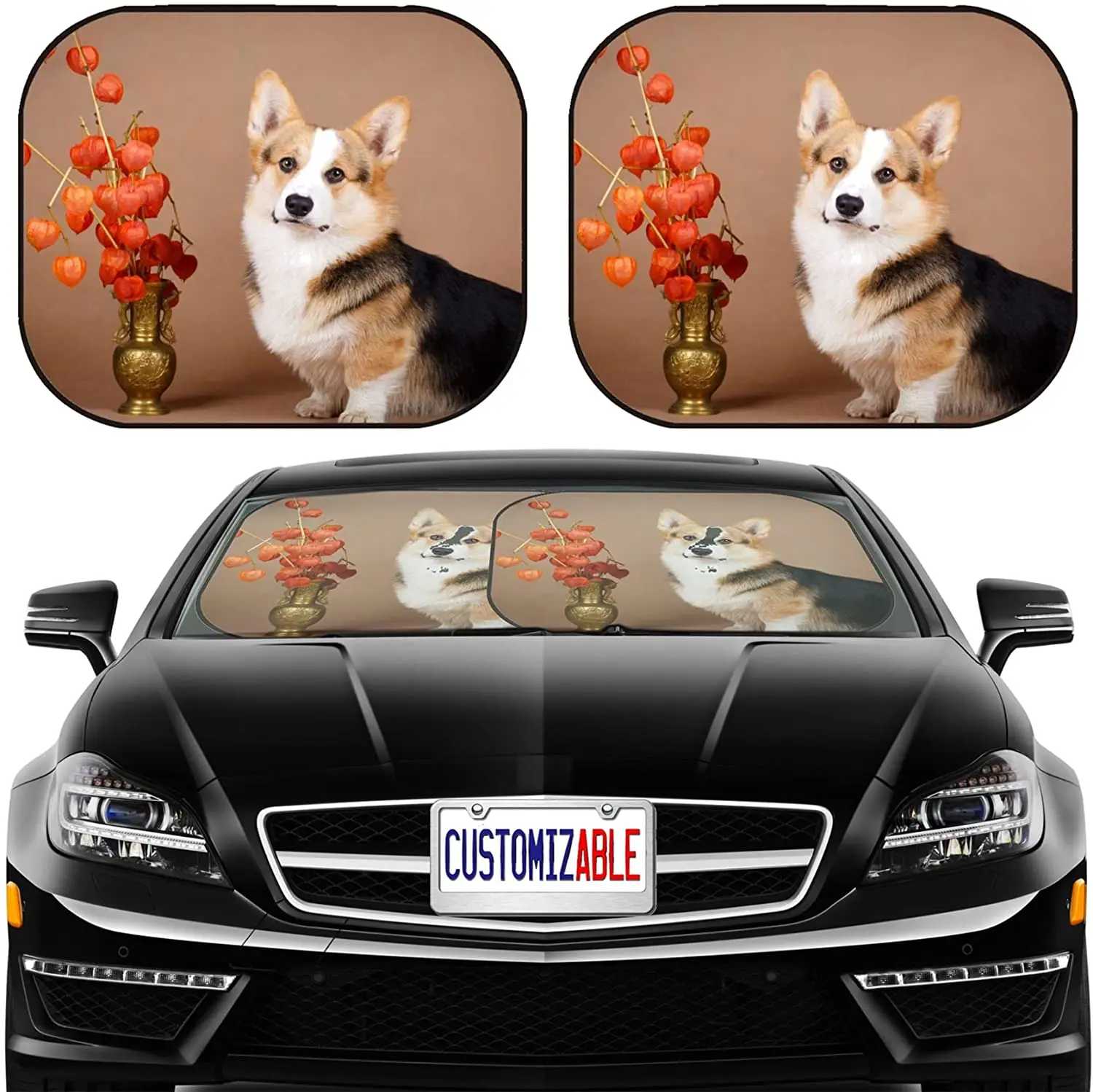 

Car Sun Shade Windshield Sunshade Universal Fit 2 Pack, Block Sun Glare, UV and Heat, Protect Car Interior,