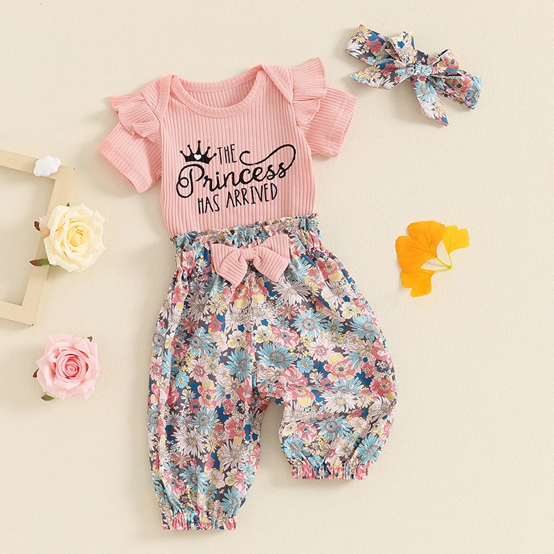 3 шт. детский летний комбинезон с коротким рукавом и цветочным принтом