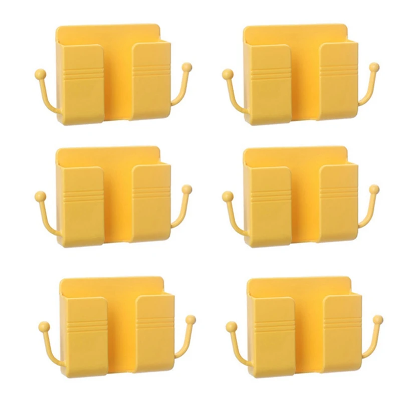 

6PCS Wall Mount Phone Holder Self-Adhesive Wall Beside Organizer Storage Box Plastic Charging Phone Stand Remote