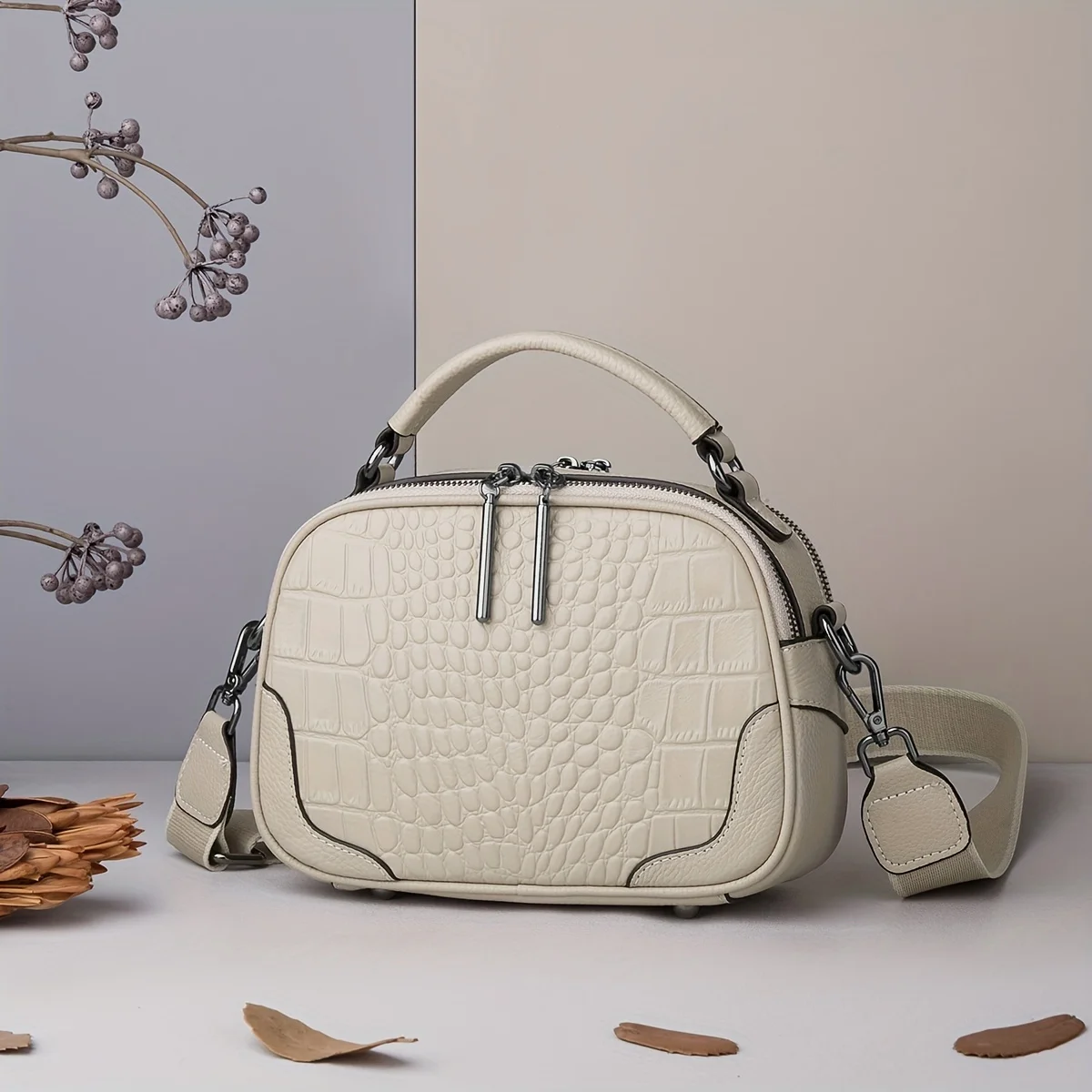 

2023 NewZOOLER Crocodile Embossed Handbag, Fashion Leather Crossbody Bag, Women's Multi Pocket Zipper PursesElegant Luxurious