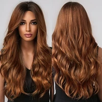 alan eaton copper brown long water wave synthetic wigs for black women golden bronze hair cosplay costumes wigs natural looking