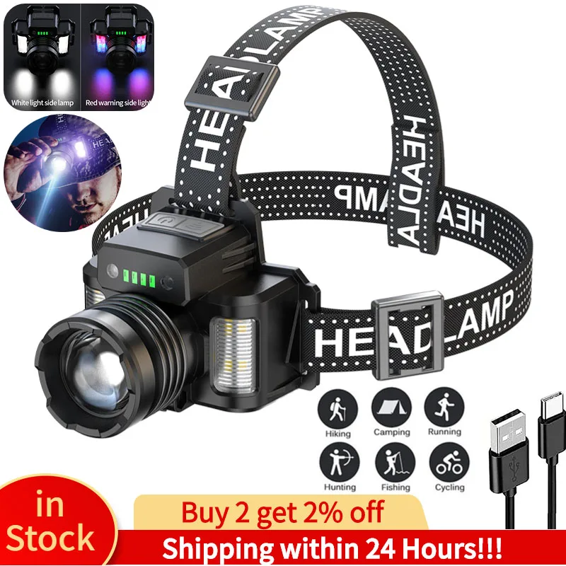 

USB Rechargeable Headlamp Portable LED Headlight 1000LM Built in Battery Torch Portable Working Light Camping Fishing Head Light