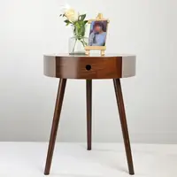 Wooden Coffee Table Small Bedside Table Nordic Living Room Sofa Side Table with Single-drawer End table Round Corner Desk