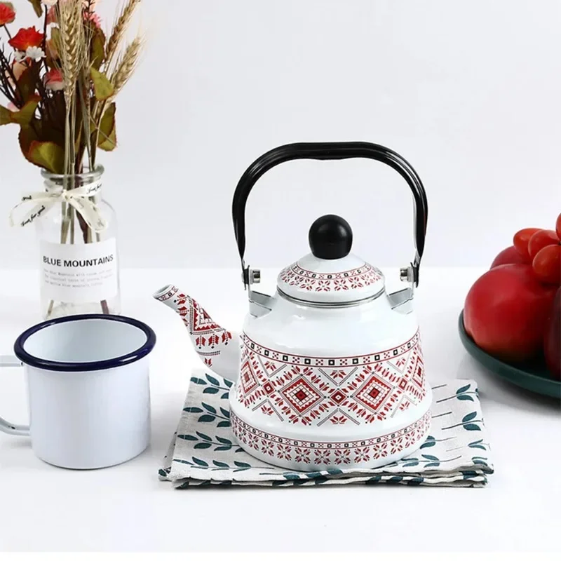 Эмалированная фарфоровая бутылка для воды с принтом 1 7 л стальная ручка старый