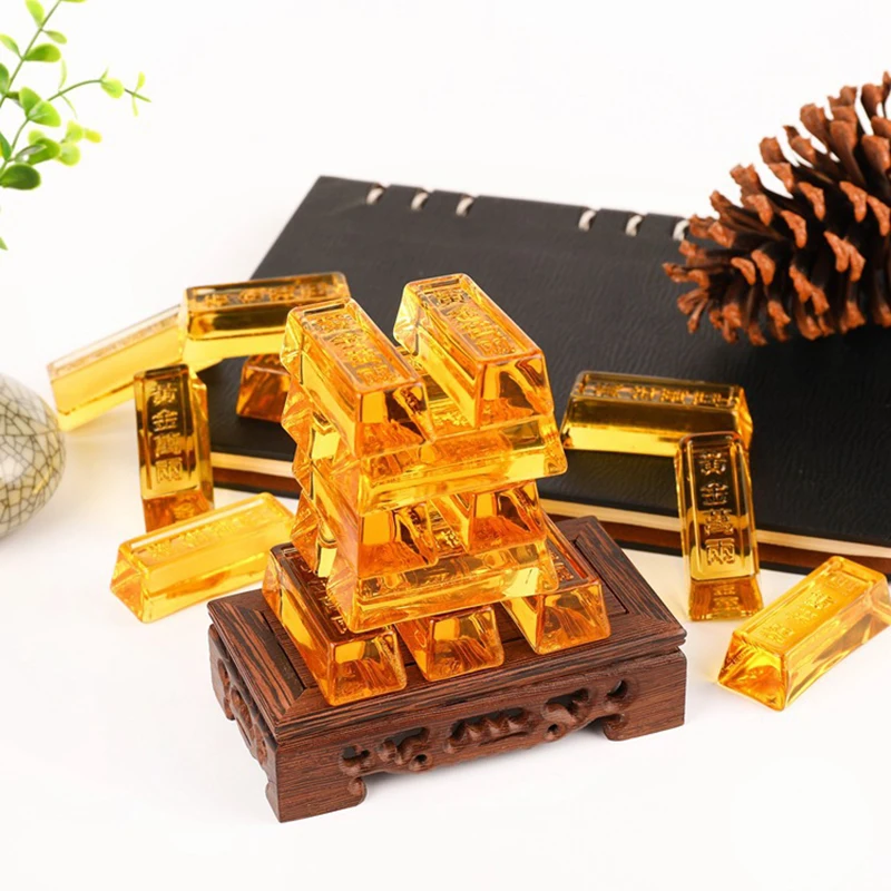 

1-4Pcs Artificial Crystal Gold Bar Ornaments, Desktop Decoration,Topaz Gold Bar Ornaments 6.5x2.5x1.8cm