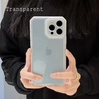 luxury square matte phone case for iphone 13 12 11 pro max xr xs 7 8 plus se lens protection transparent shockproof back cover