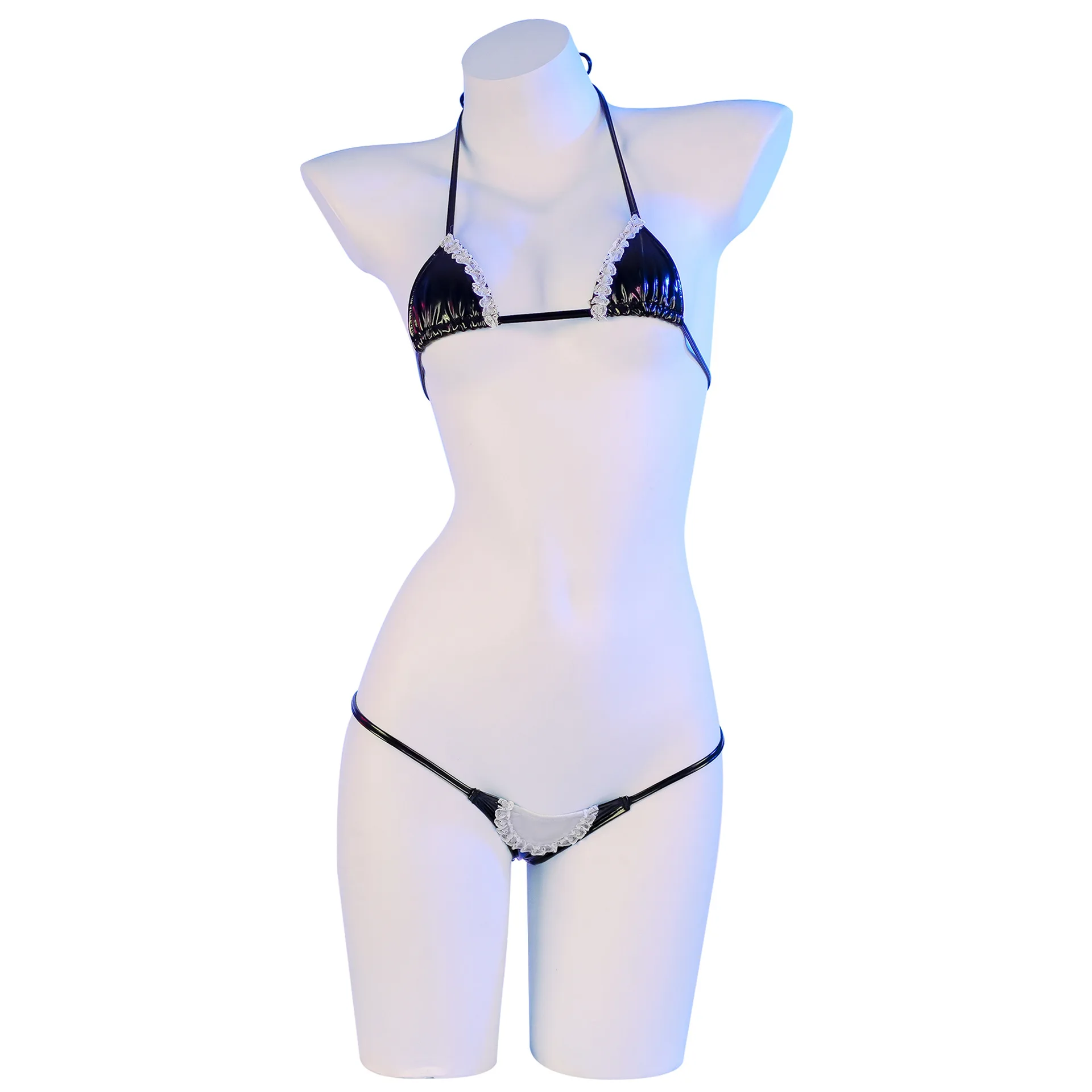 Комплект аниме мини-бикини из искусственной кожи нижнее белье горничной костюм