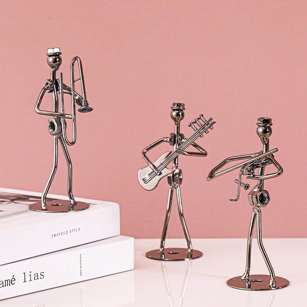 

Metal Musician Guitar Player Statue Iron Little Band Man Model Musical Instrument Craft Miniature Home Office Desktop Ornament