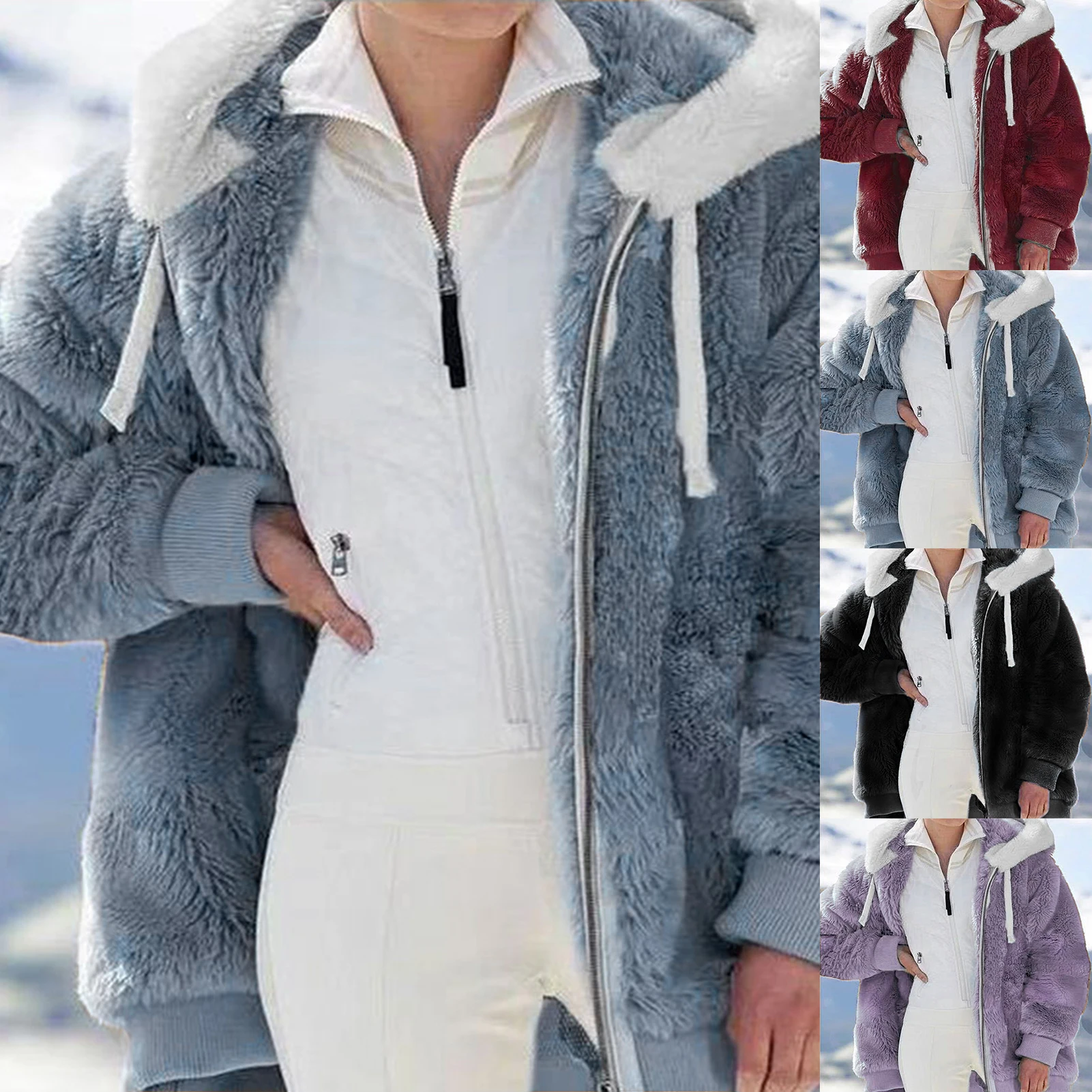 

Европа в Соединенных Штатах 2022 Nieuwe Herfst En Winter Warm Pluche En Rits Hooded Losse Jas Vrouwen Jas дропшиппинг