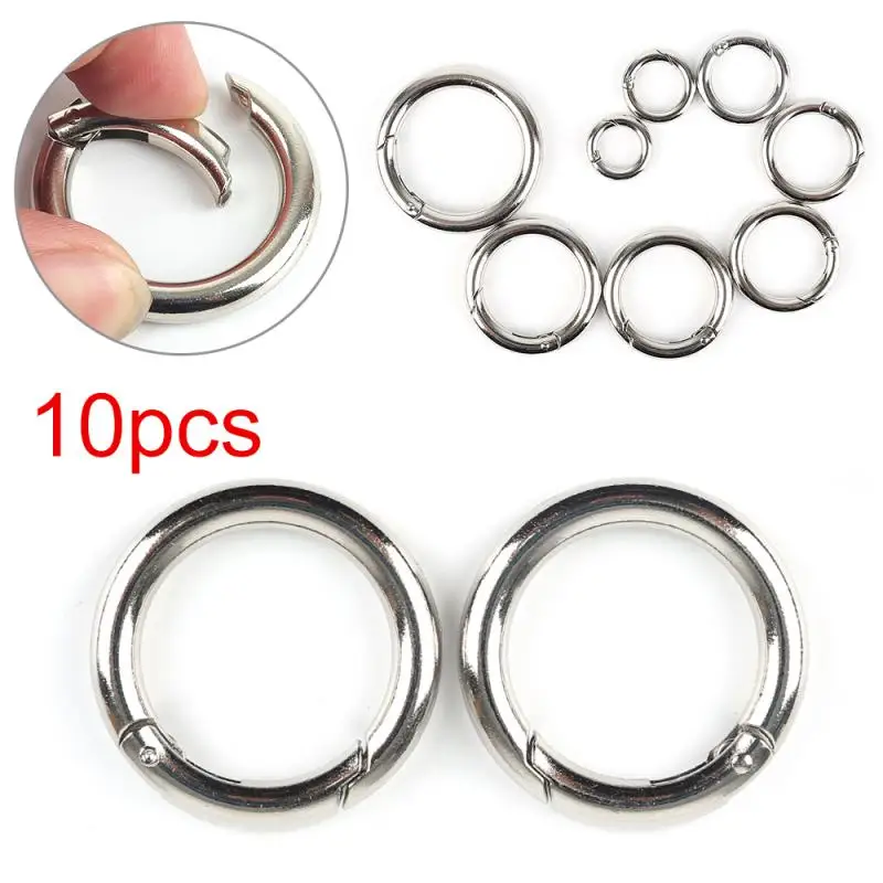 

10pcs Multi-size Zinc Alloy Plated Gate Spring O-Ring Buckles Clips Carabiner Round Push Gate Snap Hanging Key Backpack Kettle