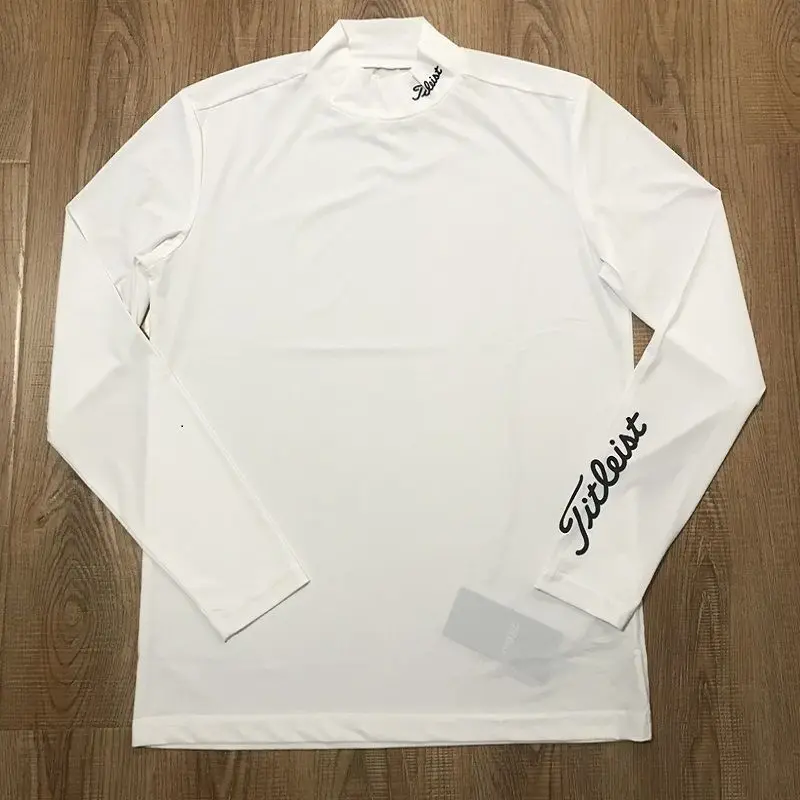 Golf Crew Neck Men's T-Shirt Quick Dry Breathable Black/White Slim Fit Sports Long Sleeve
