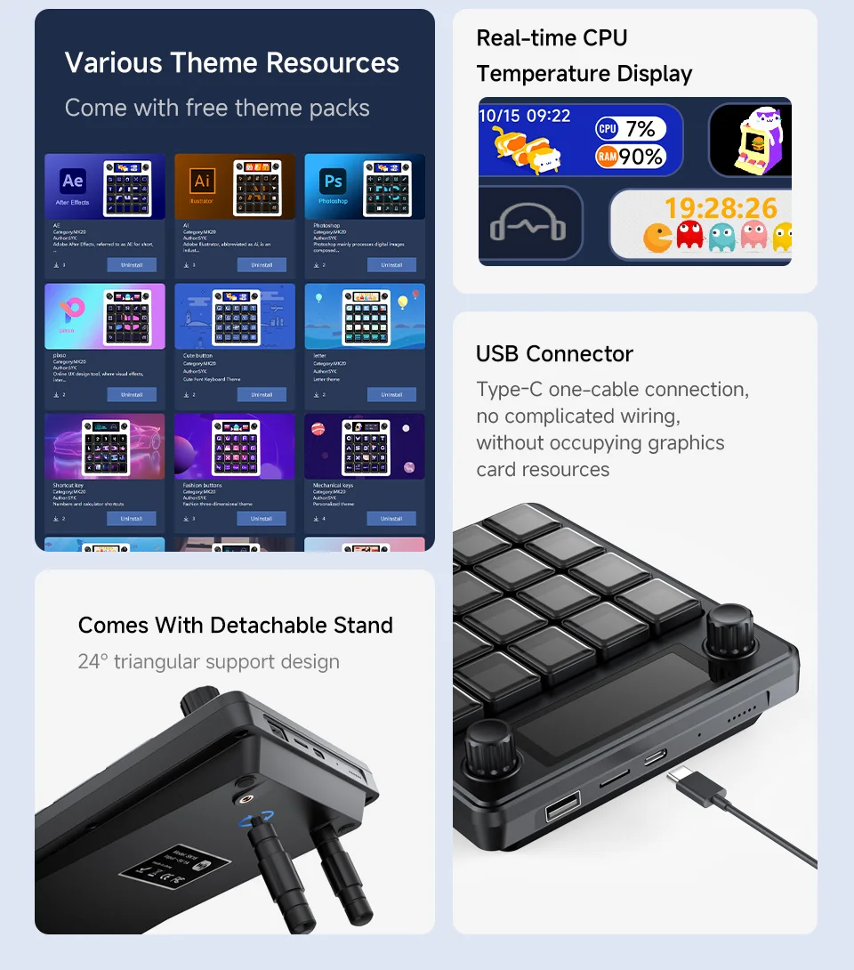 Фото Контроллер AeroPartsWaveshare MK20 AI Macro Key на базе Linux QMK на базе процессора Rockchip RK3399 с ЖК-клавишами и регуляторами №4