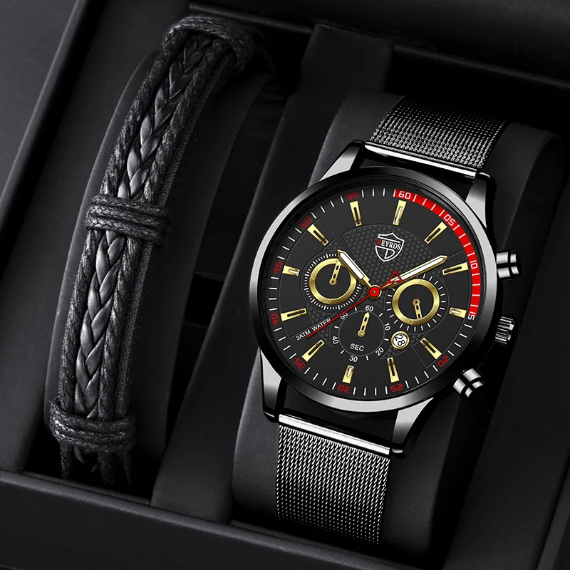 

Мужские спортивные часы 2022, роскошные часы из нержавеющей стали с сетчатым ремешком, календарем, мужские деловые кварцевые часы, мужские по...