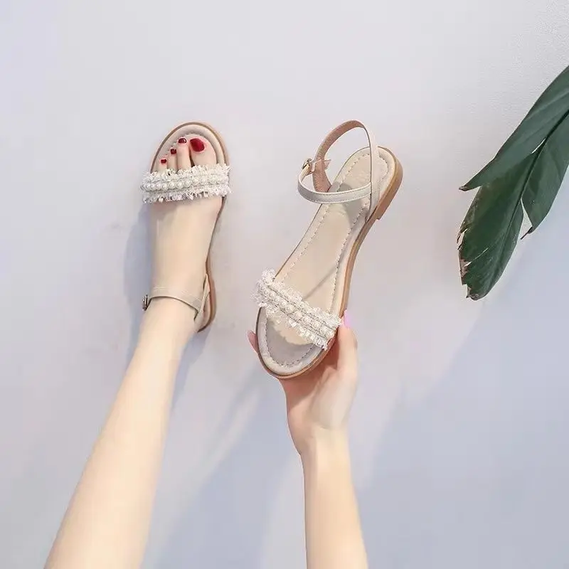 Casual Sandals 2023 New Soft Sole Summer Flat Bottom Sandals Versatile Women's Shoes for Female Students