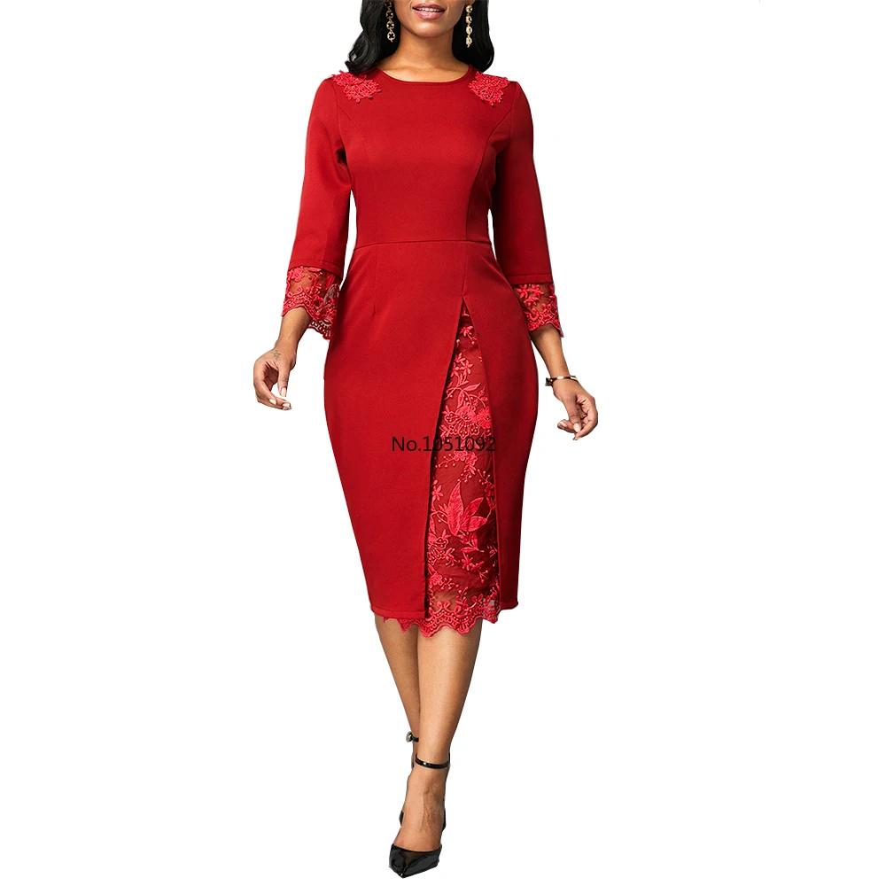 

Elegant Sexy Patchwork Lace Office Bodycon Dresses Women 2021 Summer Autumn Casual Plus Size Slim Long Party Dress Vestidos 5XL