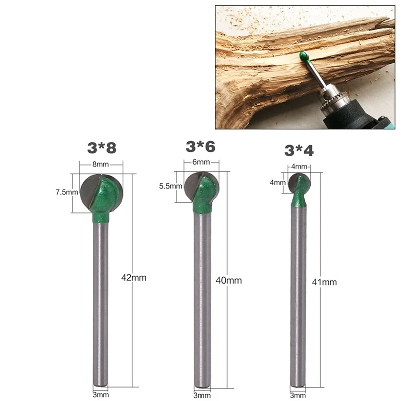 3 шт. 4 6 8 мм сферические гранулы шариковый нож фреза для резьбы по дереву дрель