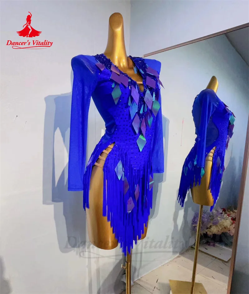 Женское платье для латинских танцев зимняя сетчатая юбка с длинными рукавами и