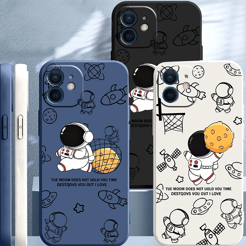 

Creative Astronaut Cases For iPhone 13 12 11 Pro Max Mini SE 2020 X XR XS Max 6 6s 7 8 Plus Liquid Silicone Phone Cover Funda