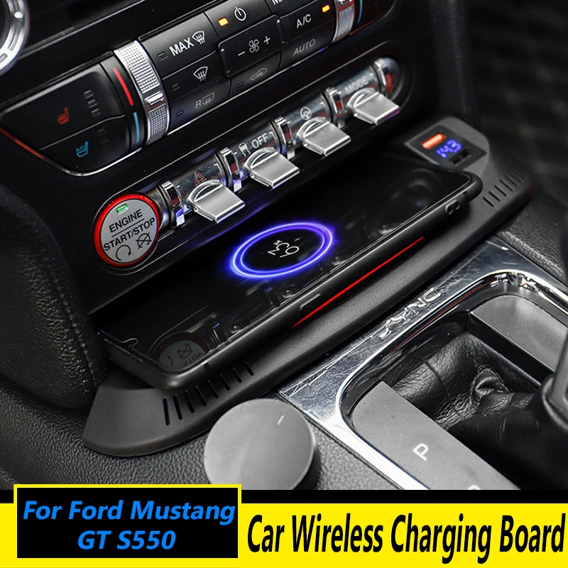 

For Ford Mustang GT S550 2015-2022 15W Car Mobile Phone QI Wireless Charger Interior Cigarette Lighter Retrofitting Accessories