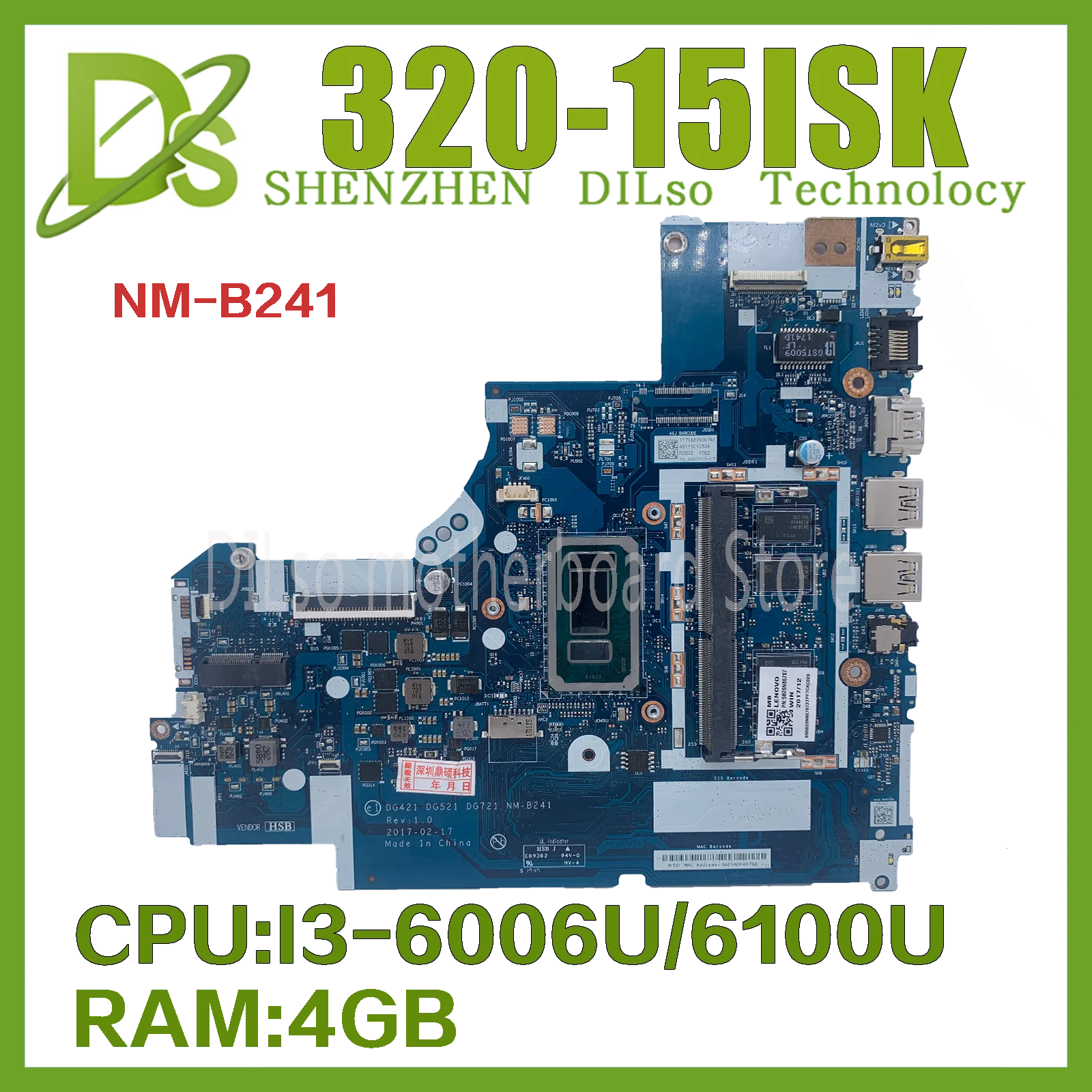 

320-15ISK Motherboard For Lenovo Ideapad 320-15IKB 320-15ISK 520-15ISK I3-6006U/6100U Mainboard NM-B241 with 4GB RAM DDR4
