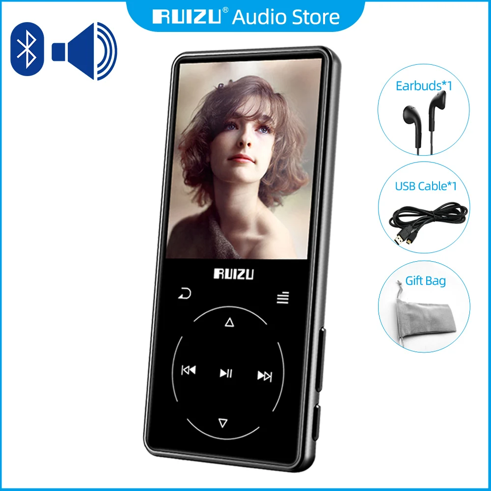 RUIZU D16 Bluetooth MP3 MP4 плеер с динамиком портативный спортивный музыкальный плеер Поддержка FM радио Электронная книга Запись видео TF SD карта