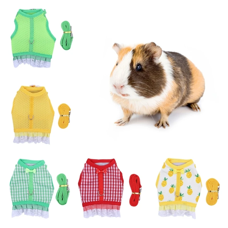Small Pet Harness Vest Small Animal Vest Harness Escape-Proof Rabbit Clothes Guinea Pigs Lace Padded Vest Pet Supplies