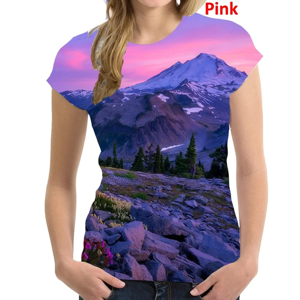 

2023 Women's 3D Printing Natural Landscape Pattern T-shirt Summer Short Sleeve Fashion Round Neck Casual Top T-shirt Clothing