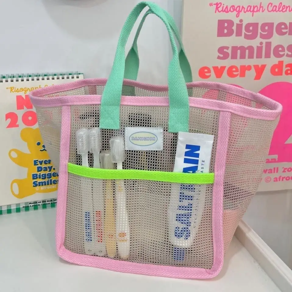 

Beach Bag Children's Toys Handheld Storage Bag Women Outdoor Travel Swimming Wash Storage Bag Grid Leisure Hand Bags for Women